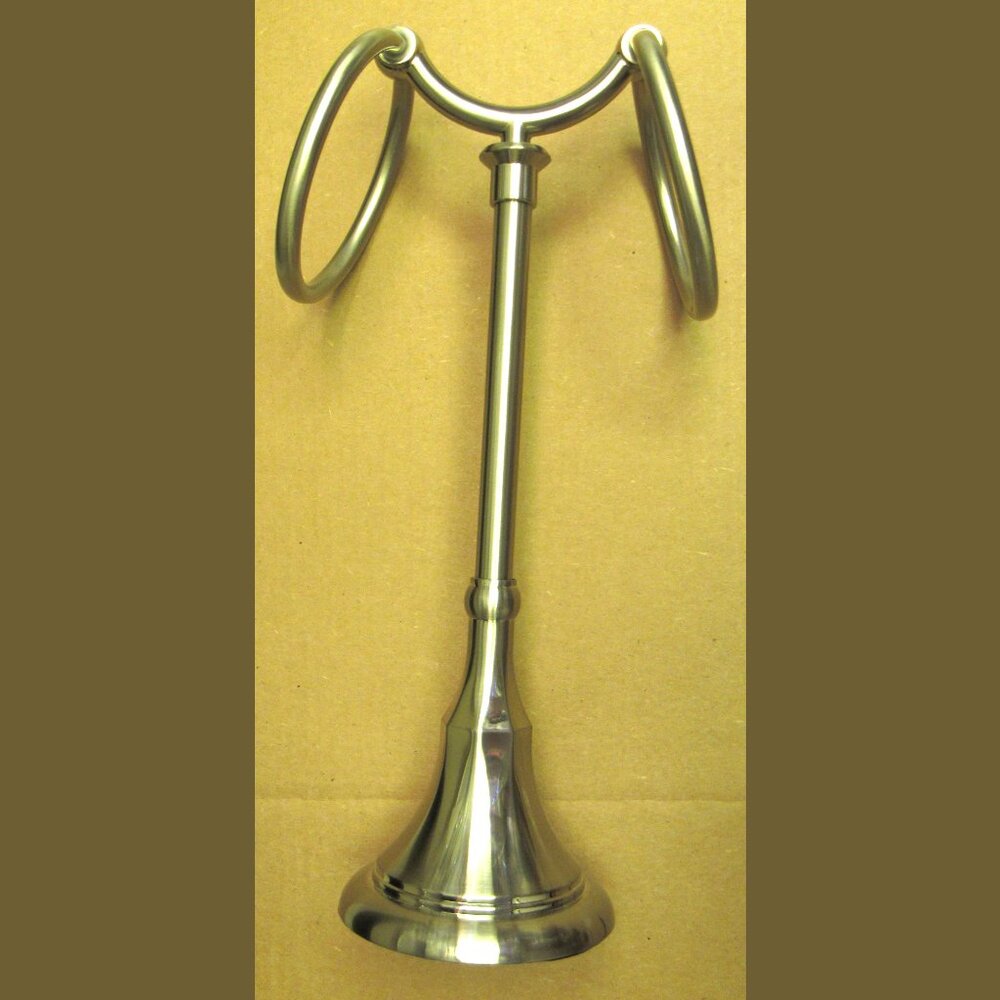 15" Countertop 2 Ring Standing Fingertip Towel Tree Holder, Satin Nickel Finish